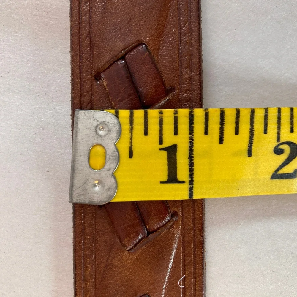 Amanda Smith Brown Genuine Leather Belt Braided Woven Silver Tone Buckle‎ Size L